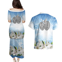 Italy Immaculate Conception Feast Day Couples Matching Puletasi and Hawaiian Shirt Virgin Mary with Cross And Lily Flower LT19