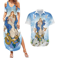 Italy Immaculate Conception Feast Day Couples Matching Summer Maxi Dress and Hawaiian Shirt Virgin Mary with Cross And Lily Flower LT19