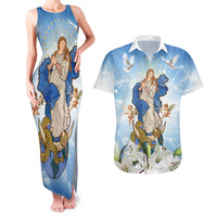Italy Immaculate Conception Feast Day Couples Matching Tank Maxi Dress and Hawaiian Shirt Virgin Mary with Cross And Lily Flower LT19