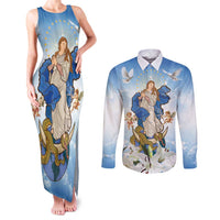 Italy Immaculate Conception Feast Day Couples Matching Tank Maxi Dress and Long Sleeve Button Shirt Virgin Mary with Cross And Lily Flower LT19