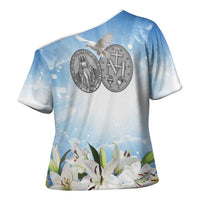 Italy Immaculate Conception Feast Day Cross Shoulder Shirt Virgin Mary with Cross And Lily Flower - Wonder Print Shop