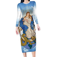Italy Immaculate Conception Feast Day Family Matching Long Sleeve Bodycon Dress and Hawaiian Shirt Virgin Mary with Cross And Lily Flower LT19