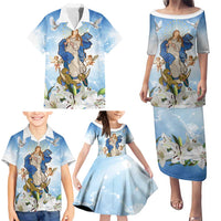 Italy Immaculate Conception Feast Day Family Matching Puletasi and Hawaiian Shirt Virgin Mary with Cross And Lily Flower LT19