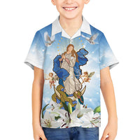 Italy Immaculate Conception Feast Day Family Matching Puletasi and Hawaiian Shirt Virgin Mary with Cross And Lily Flower LT19