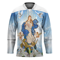Italy Immaculate Conception Feast Day Hockey Jersey Virgin Mary with Cross And Lily Flower - Wonder Print Shop