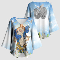 Italy Immaculate Conception Feast Day Kimono Sleeve Blouse Virgin Mary with Cross And Lily Flower - Wonder Print Shop