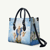 Italy Immaculate Conception Feast Day Leather Bag Virgin Mary with Cross And Lily Flower - Wonder Print Shop