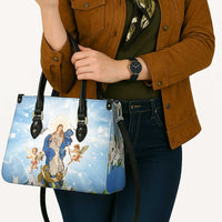 Italy Immaculate Conception Feast Day Leather Bag Virgin Mary with Cross And Lily Flower - Wonder Print Shop