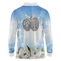 Italy Immaculate Conception Feast Day Long Sleeve Polo Shirt Virgin Mary with Cross And Lily Flower LT19