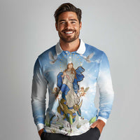 Italy Immaculate Conception Feast Day Long Sleeve Polo Shirt Virgin Mary with Cross And Lily Flower LT19