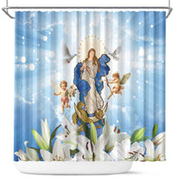 Italy Immaculate Conception Feast Day Shower Curtain Virgin Mary with Cross And Lily Flower - Wonder Print Shop