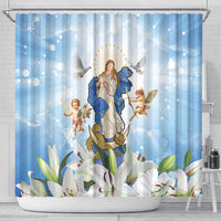 Italy Immaculate Conception Feast Day Shower Curtain Virgin Mary with Cross And Lily Flower - Wonder Print Shop