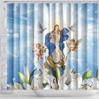 Italy Immaculate Conception Feast Day Shower Curtain Virgin Mary with Cross And Lily Flower - Wonder Print Shop