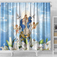 Italy Immaculate Conception Feast Day Shower Curtain Virgin Mary with Cross And Lily Flower - Wonder Print Shop
