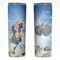 Italy Immaculate Conception Feast Day Skinny Tumbler Virgin Mary with Cross And Lily Flower - Wonder Print Shop