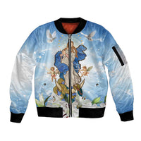 Italy Immaculate Conception Feast Day Sleeve Zip Bomber Jacket Virgin Mary with Cross And Lily Flower LT19