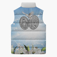 Italy Immaculate Conception Feast Day Sleeveless Puffer Jacket Virgin Mary with Cross And Lily Flower - Wonder Print Shop