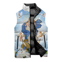 Italy Immaculate Conception Feast Day Sleeveless Puffer Jacket Virgin Mary with Cross And Lily Flower - Wonder Print Shop