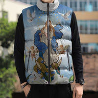 Italy Immaculate Conception Feast Day Sleeveless Puffer Jacket Virgin Mary with Cross And Lily Flower - Wonder Print Shop