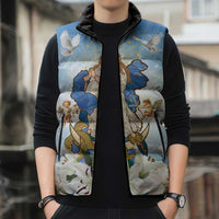 Italy Immaculate Conception Feast Day Sleeveless Puffer Jacket Virgin Mary with Cross And Lily Flower - Wonder Print Shop