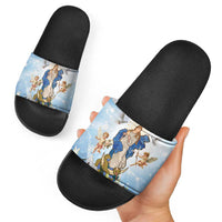 Italy Immaculate Conception Feast Day Slide Sandals Virgin Mary with Cross And Lily Flower - Wonder Print Shop