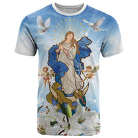 Italy Immaculate Conception Feast Day T Shirt Virgin Mary with Cross And Lily Flower LT19