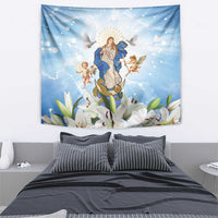Italy Immaculate Conception Feast Day Tapestry Virgin Mary with Cross And Lily Flower - Wonder Print Shop