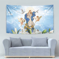 Italy Immaculate Conception Feast Day Tapestry Virgin Mary with Cross And Lily Flower - Wonder Print Shop