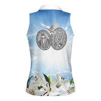 Italy Immaculate Conception Feast Day Women Sleeveless Polo Shirt Virgin Mary with Cross And Lily Flower LT19