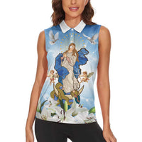 Italy Immaculate Conception Feast Day Women Sleeveless Polo Shirt Virgin Mary with Cross And Lily Flower LT19