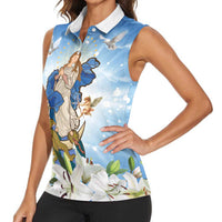 Italy Immaculate Conception Feast Day Women Sleeveless Polo Shirt Virgin Mary with Cross And Lily Flower LT19