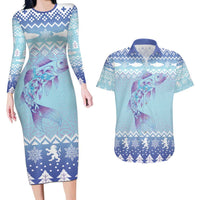Cardiganshire Wales Christmas Couples Matching Long Sleeve Bodycon Dress and Hawaiian Shirt Ceredigion Herring Celtic Knot - Wonder Print Shop