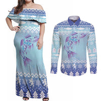 Cardiganshire Wales Christmas Couples Matching Off Shoulder Maxi Dress and Long Sleeve Button Shirt Ceredigion Herring Celtic Knot - Wonder Print Shop