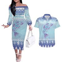 Cardiganshire Wales Christmas Couples Matching Off The Shoulder Long Sleeve Dress and Hawaiian Shirt Ceredigion Herring Celtic Knot - Wonder Print Shop