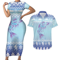 Cardiganshire Wales Christmas Couples Matching Short Sleeve Bodycon Dress and Hawaiian Shirt Ceredigion Herring Celtic Knot - Wonder Print Shop