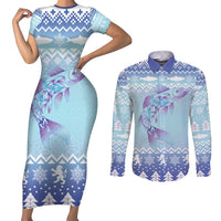 Cardiganshire Wales Christmas Couples Matching Short Sleeve Bodycon Dress and Long Sleeve Button Shirt Ceredigion Herring Celtic Knot - Wonder Print Shop