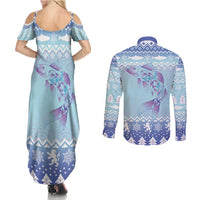 Cardiganshire Wales Christmas Couples Matching Summer Maxi Dress and Long Sleeve Button Shirt Ceredigion Herring Celtic Knot - Wonder Print Shop