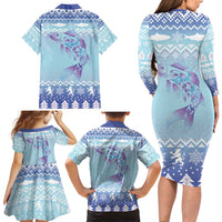 Cardiganshire Wales Christmas Family Matching Long Sleeve Bodycon Dress and Hawaiian Shirt Ceredigion Herring Celtic Knot - Wonder Print Shop