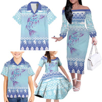 Cardiganshire Wales Christmas Family Matching Off The Shoulder Long Sleeve Dress and Hawaiian Shirt Ceredigion Herring Celtic Knot - Wonder Print Shop
