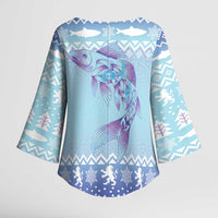 Cardiganshire Wales Christmas Kimono Sleeve Blouse Ceredigion Herring Celtic Knot - Wonder Print Shop