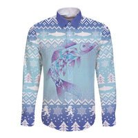 Cardiganshire Wales Christmas Long Sleeve Button Shirt Ceredigion Herring Celtic Knot - Wonder Print Shop