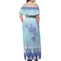 Cardiganshire Wales Christmas Off Shoulder Maxi Dress Ceredigion Herring Celtic Knot - Wonder Print Shop