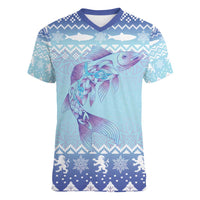 Cardiganshire Wales Christmas Women V-Neck T-Shirt Ceredigion Herring Celtic Knot - Wonder Print Shop