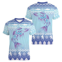 Cardiganshire Wales Christmas Women V-Neck T-Shirt Ceredigion Herring Celtic Knot - Wonder Print Shop