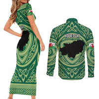 Personalized Carmarthenshire Wales Couples Matching Short Sleeve Bodycon Dress and Long Sleeve Button Shirt Map and Emblem Celtic Style - Wonder Print Shop