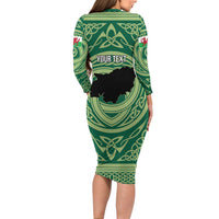 Personalized Carmarthenshire Wales Family Matching Long Sleeve Bodycon Dress and Hawaiian Shirt Map and Emblem Celtic Style - Wonder Print Shop