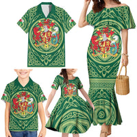 Personalized Carmarthenshire Wales Family Matching Mermaid Dress and Hawaiian Shirt Map and Emblem Celtic Style - Wonder Print Shop