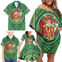 Personalized Carmarthenshire Wales Family Matching Off Shoulder Short Dress and Hawaiian Shirt Map and Emblem Celtic Style - Wonder Print Shop