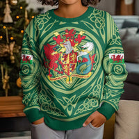 Personalized Carmarthenshire Wales Kid Ugly Christmas Sweater Map and Emblem Celtic Style - Wonder Print Shop