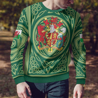 Personalized Carmarthenshire Wales Ugly Christmas Sweater Map and Emblem Celtic Style - Wonder Print Shop